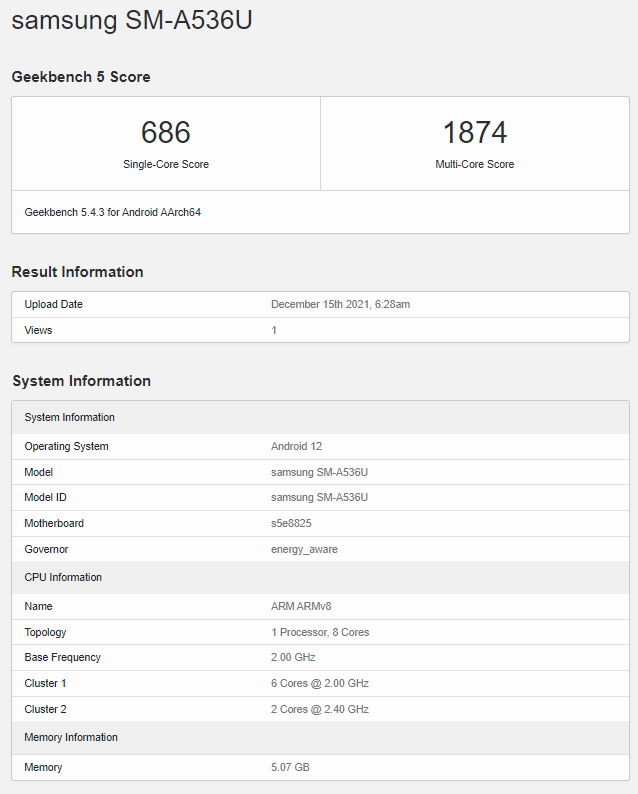 Samsung Galaxy A53 Geekbench