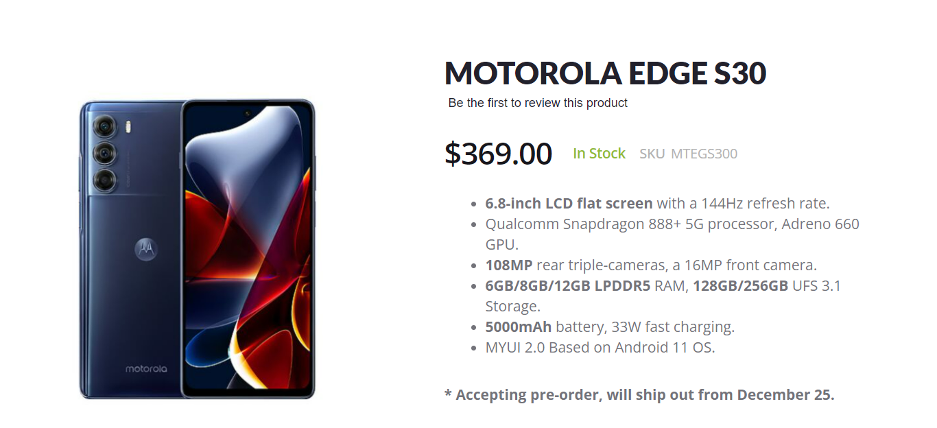 You can now Pre-order Motorola Edge S30 for $369 at Giztop - Gizmochina