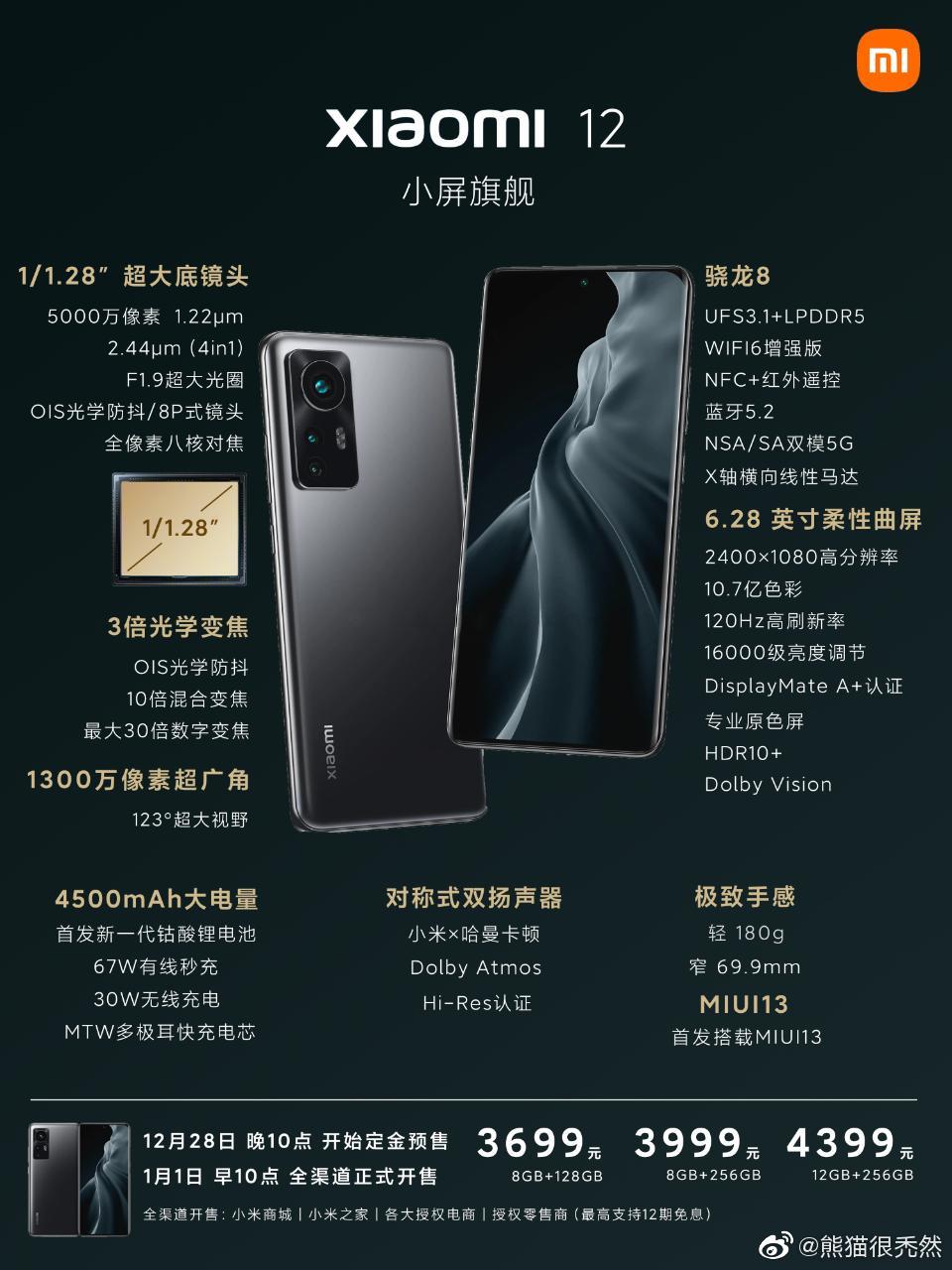 Xiaomi 12 poster with specs, pricing