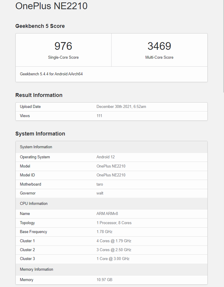 OnePlus 10 Pro (NE2210) with 12GB RAM appears on GeekBench - Gizmochina