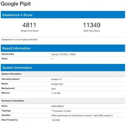 Google Pixel Pipit Geekbench