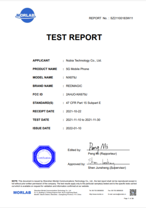 Nubia Red Magic 7 FCC report