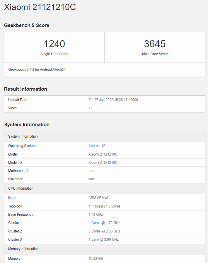 Redmi K50 Edición para juegos Geekbench