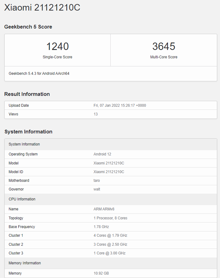 Redmi K50 Gaming Edition Geekbench