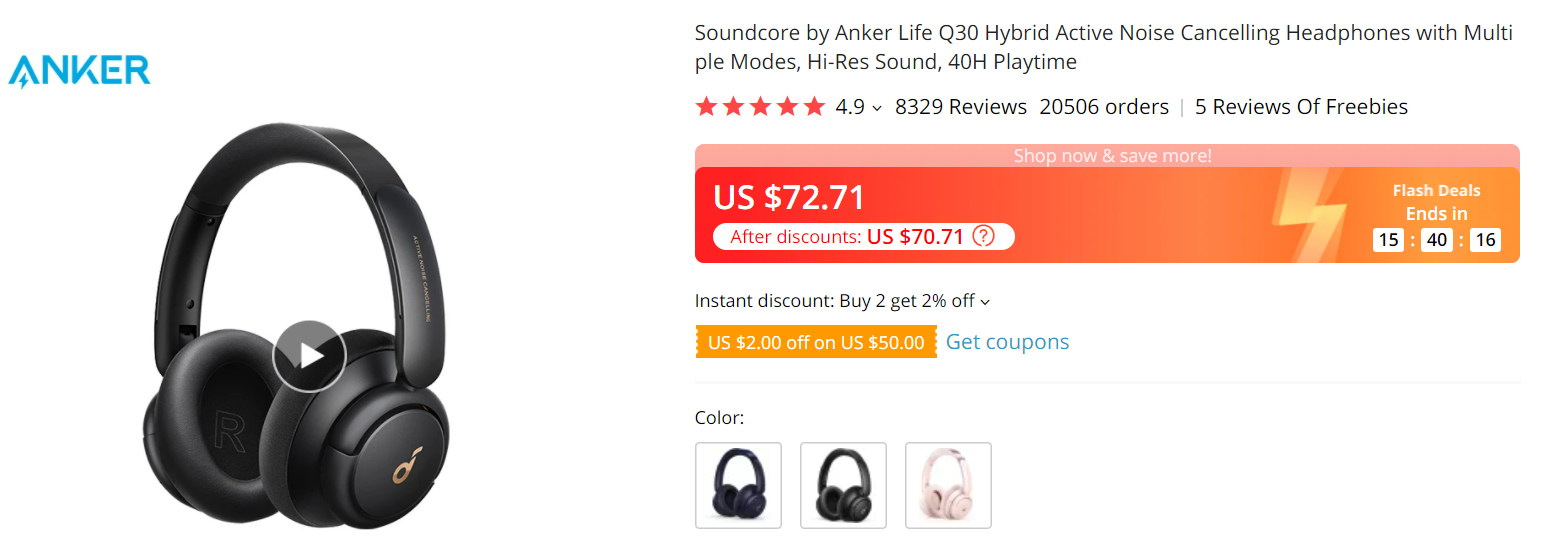 Deal Get Anker Life Q30 Hybrid ANC headphone for 70 (Retail price