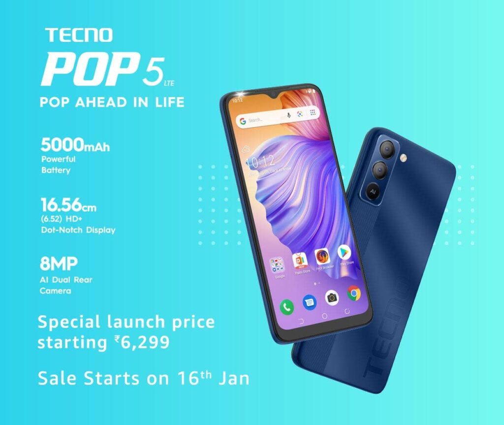 Tecno POP 5 LTE with Helio A25, 5000mAh battery launched in India for ...