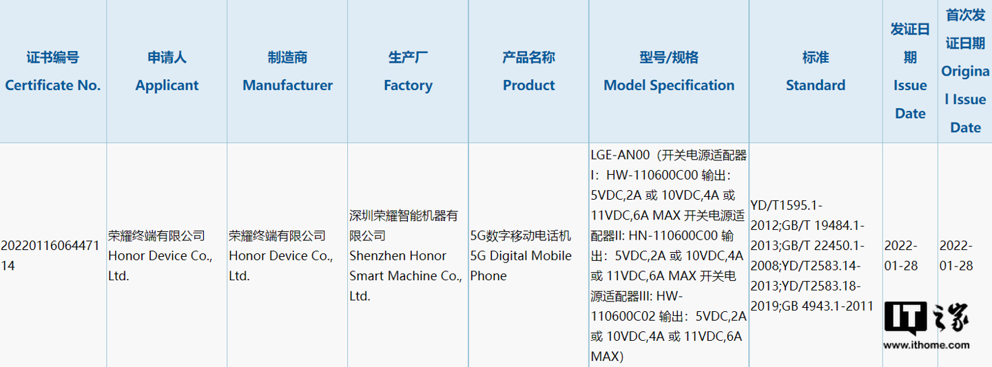 Honor LGE-AN00 3C Certification