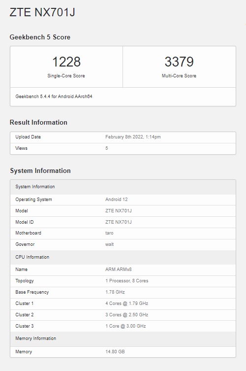 Nubia Z40 geekbench
