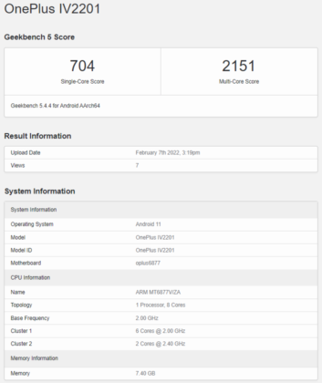 OnePlus Nord CE 2 Geekbench