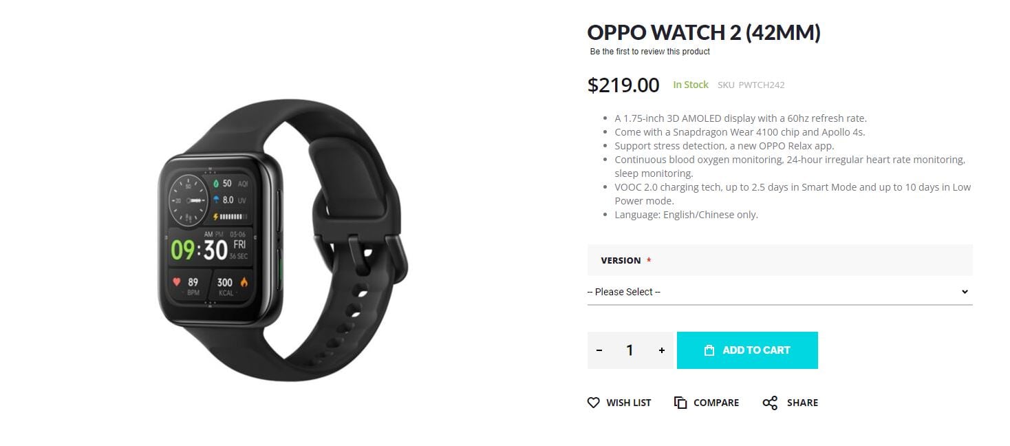 OPPO Watch 2 specs leaked, Snapdragon Wear 4100 Plus expected