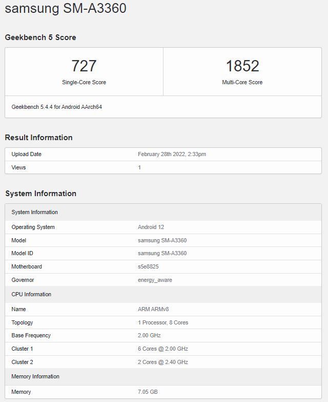 Samsung Galaxy A33 5G spotted on Geekbench with 8GB of RAM