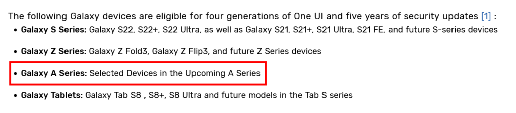 Samsung Galaxy A series 5 years updates
