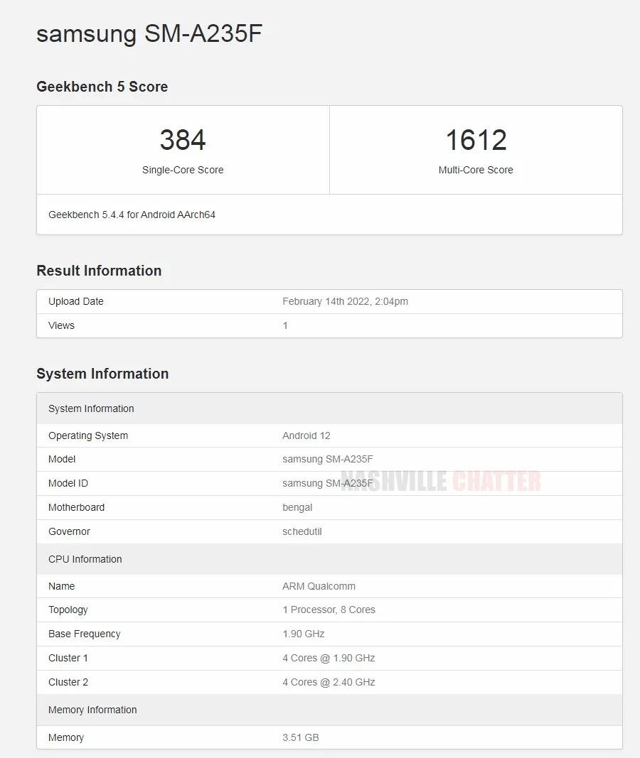 Samsung Galaxy A23 4G Geekbench