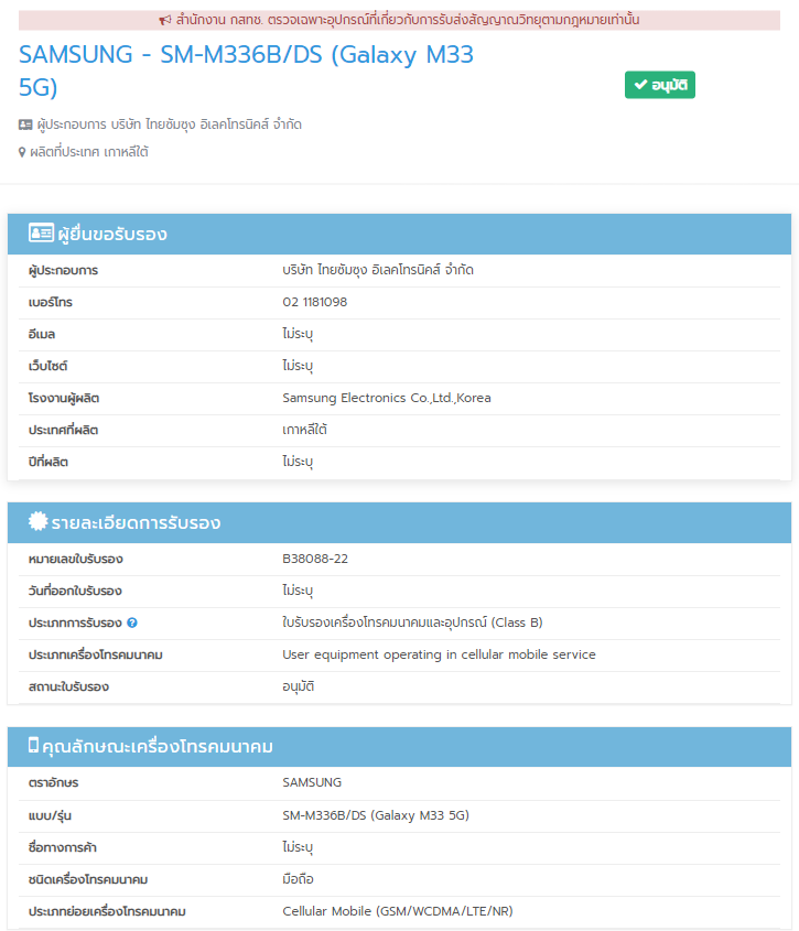 Samsung Galaxy M33 5G NBTC
