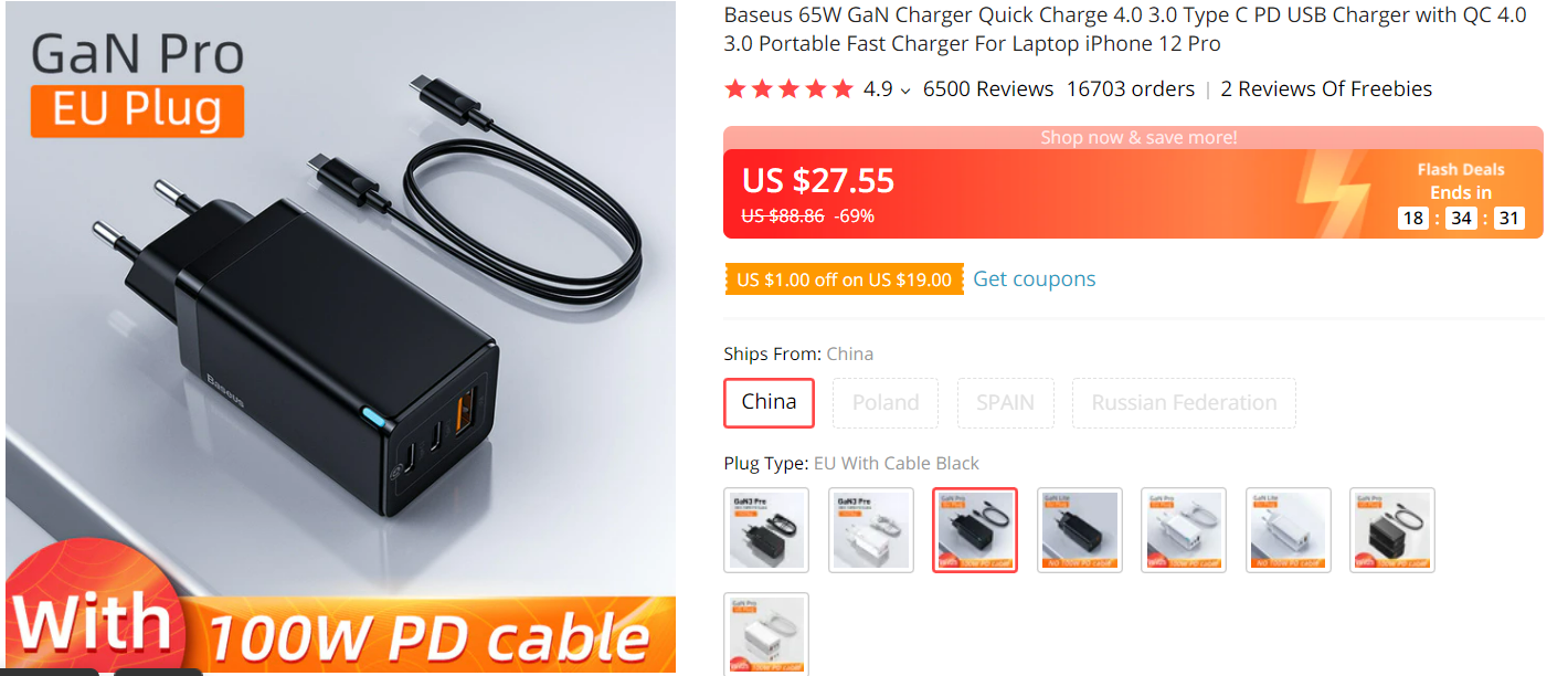 Baseus 65W GaN Pro Charger
