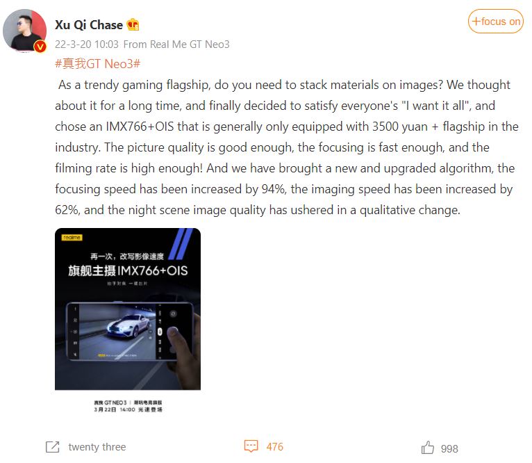 Chase-Xu-Realme-GT-Neo3-sony-imx766