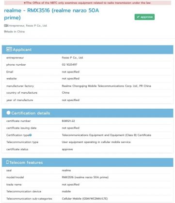 Realme Narzo 50A Prime