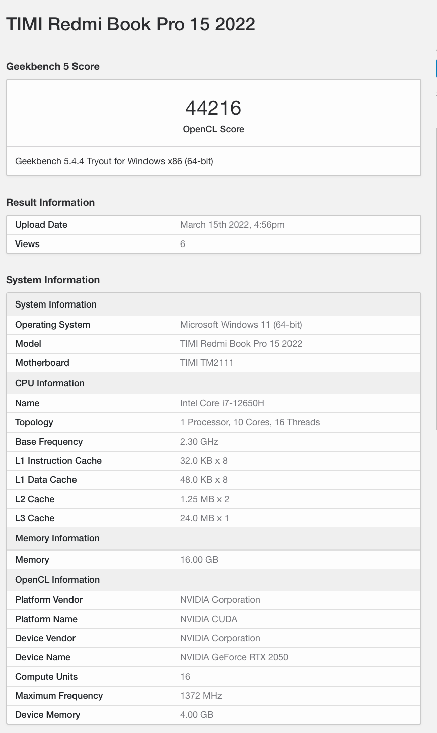 Redmi Book Pro 15 2022 GPU