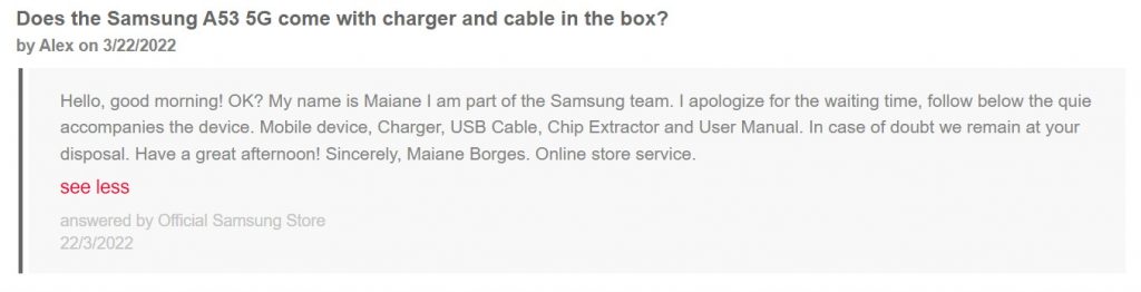 samsung galaxy a53 5g charger in box brazil