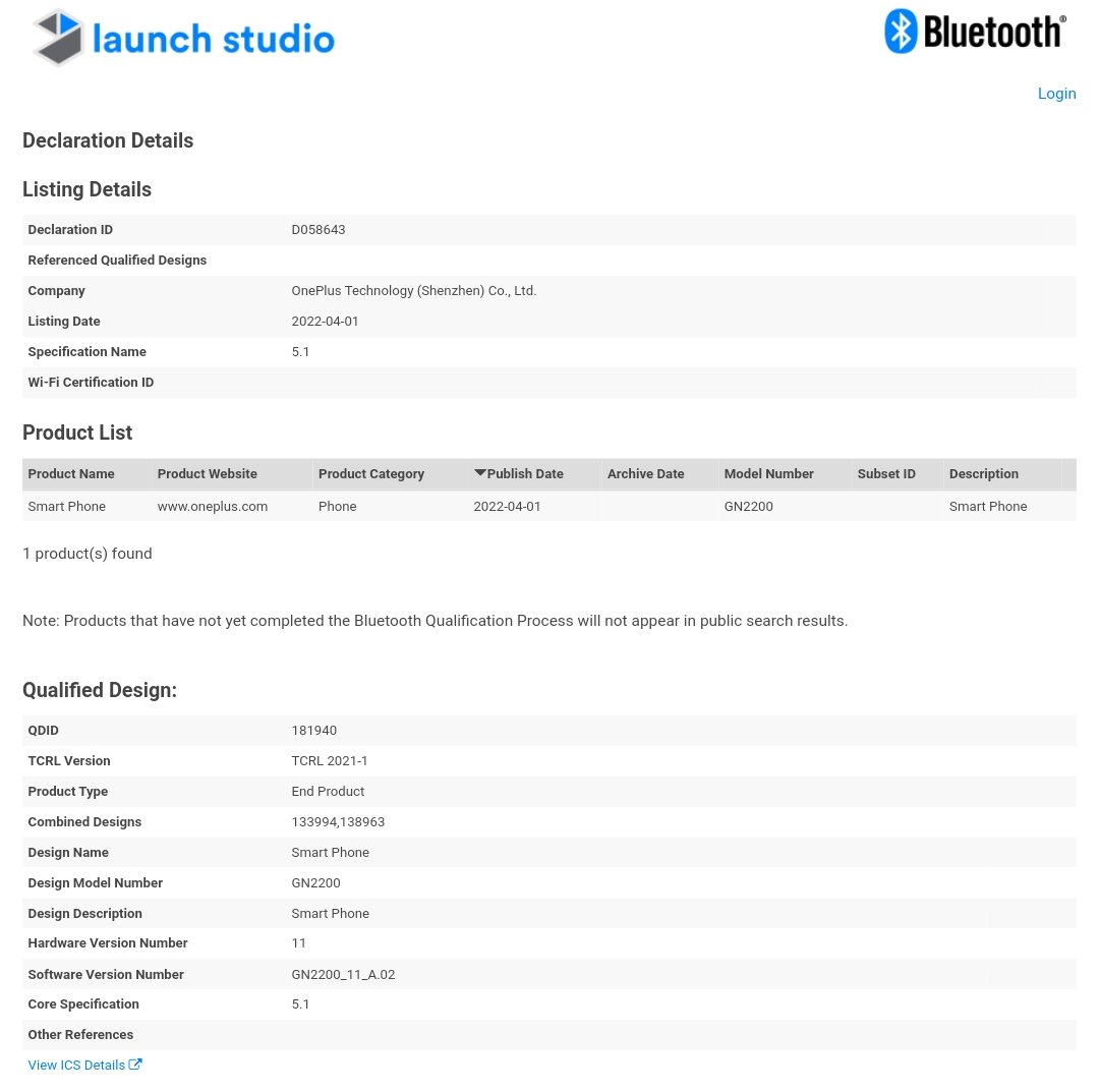 OnePlus Nord CE 2 Lite Bluetooth SIG