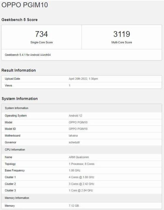 Oppo K10 Pro Geekbench 