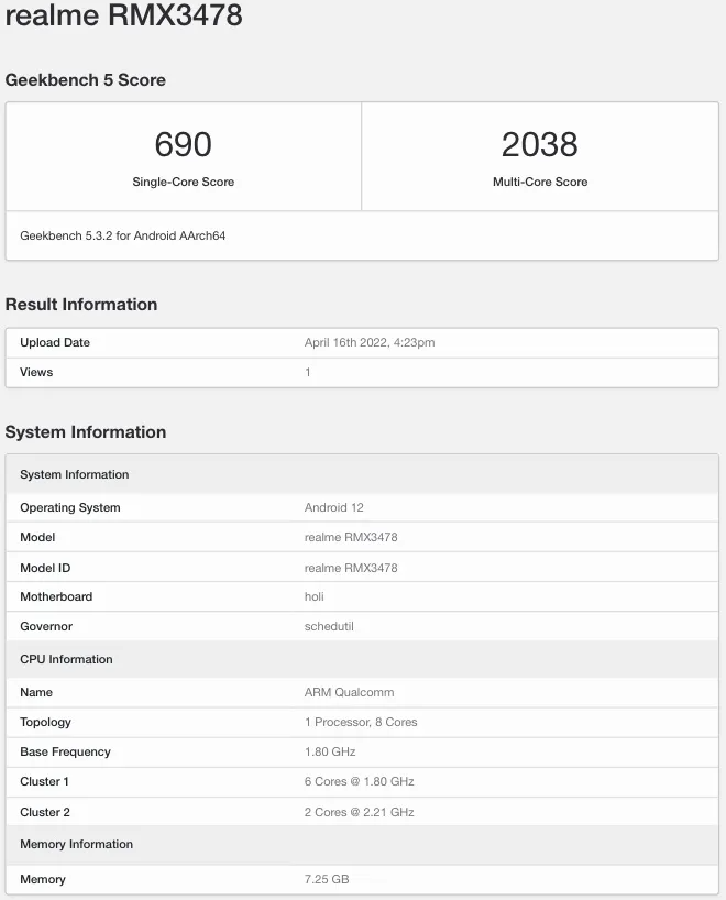 Realme Q5 Geekbench