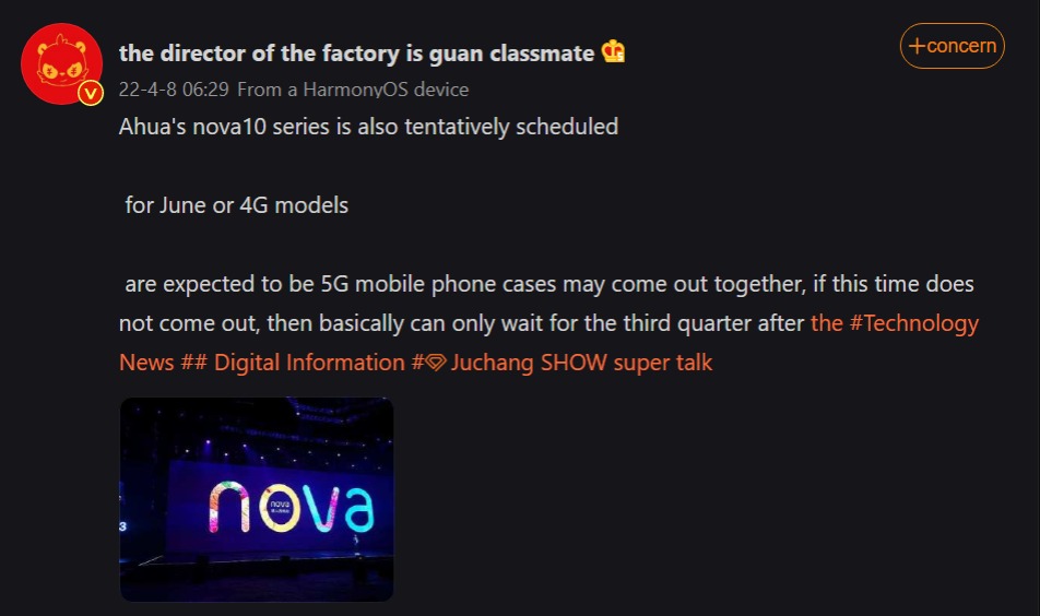 factory director huawei nova 10 series tip