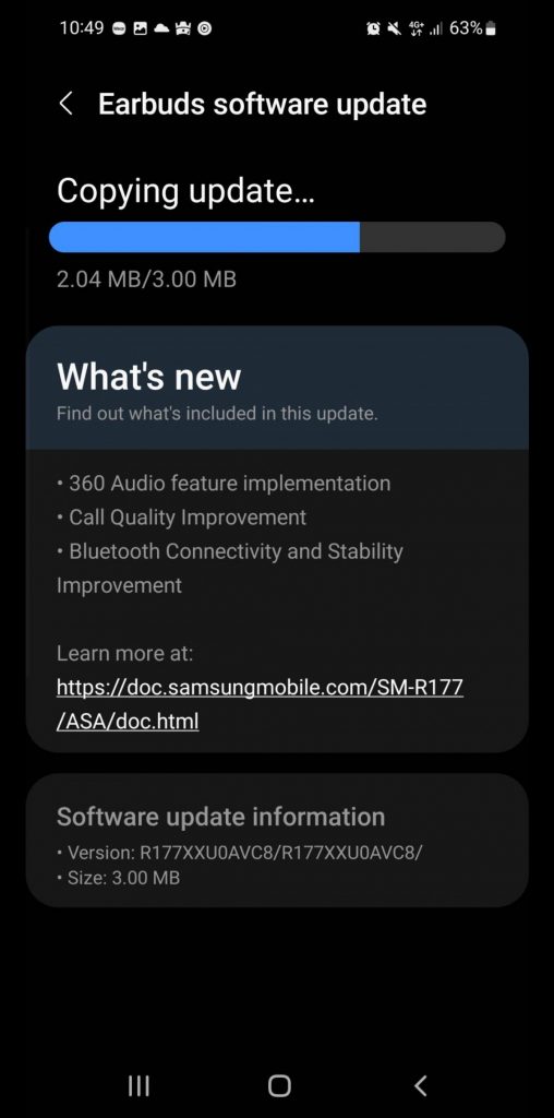 Actualización de audio Galaxy Buds2 360