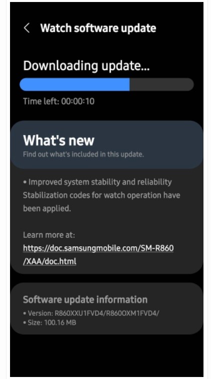 Samsung Galaxy Watch 4 update changelog