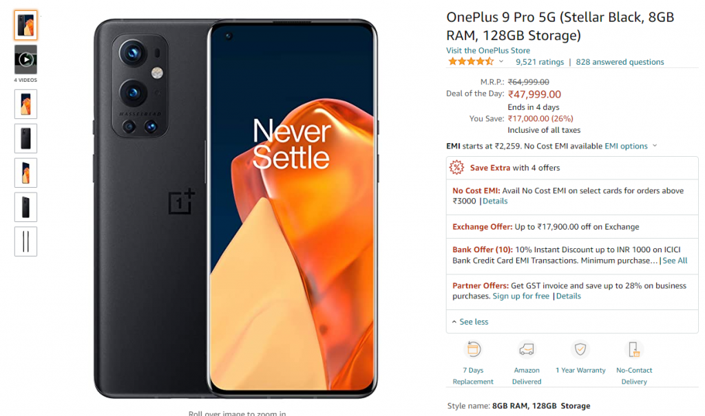 oneplus 9 pro 12gb 256gb price in india amazon