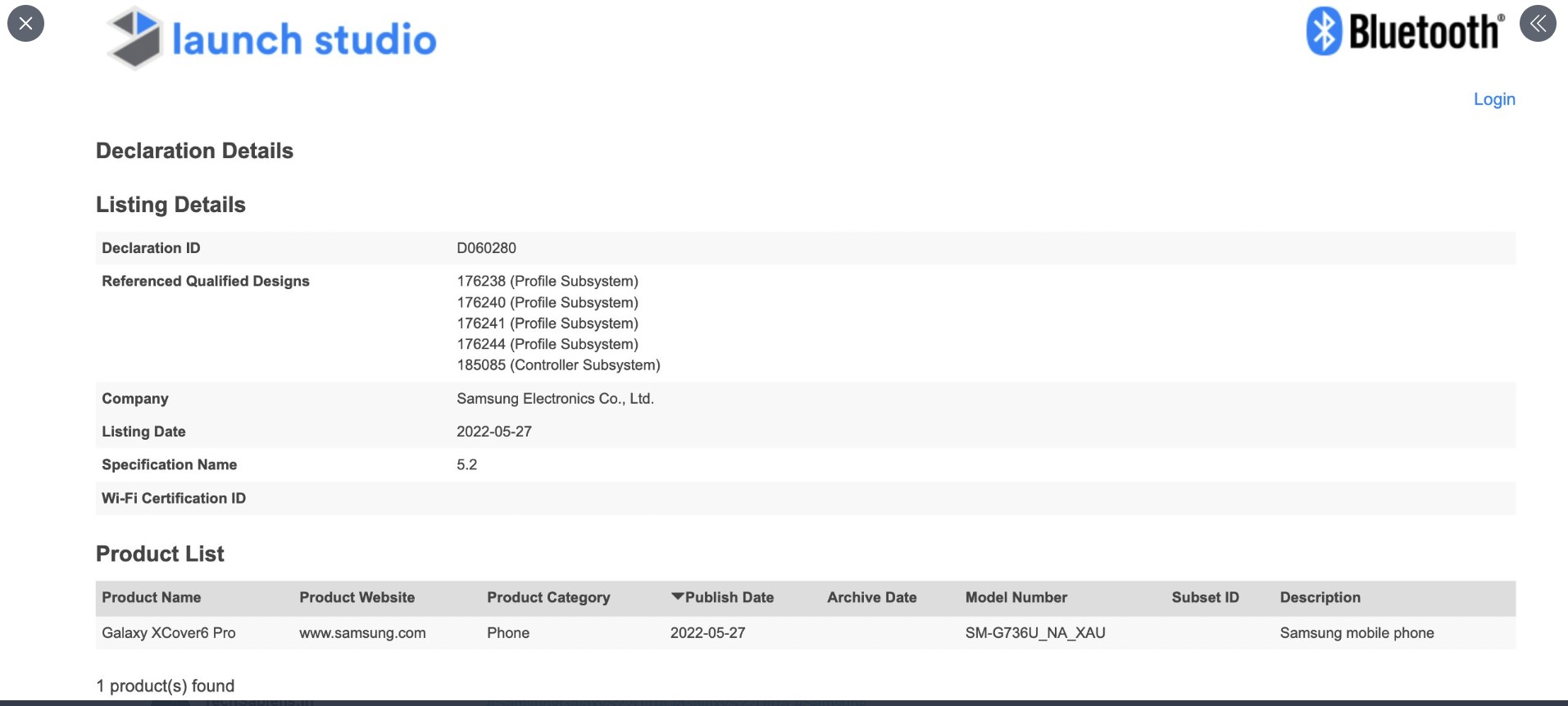 Samsung Galaxy xcover6 pro bluetooth SIG