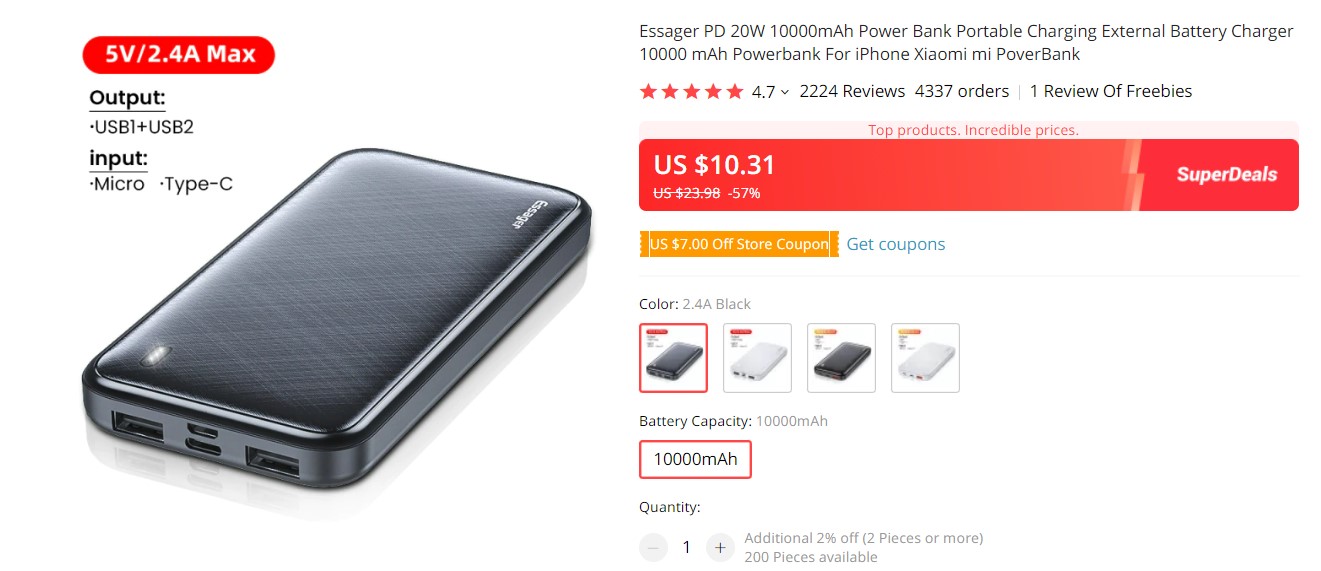 Essager 10000mAh Power Bank