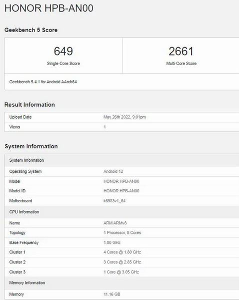 Hé lộ Honor 70 Pro Plus trên GeekBench với Dimensity 9000 và RAM 12GB