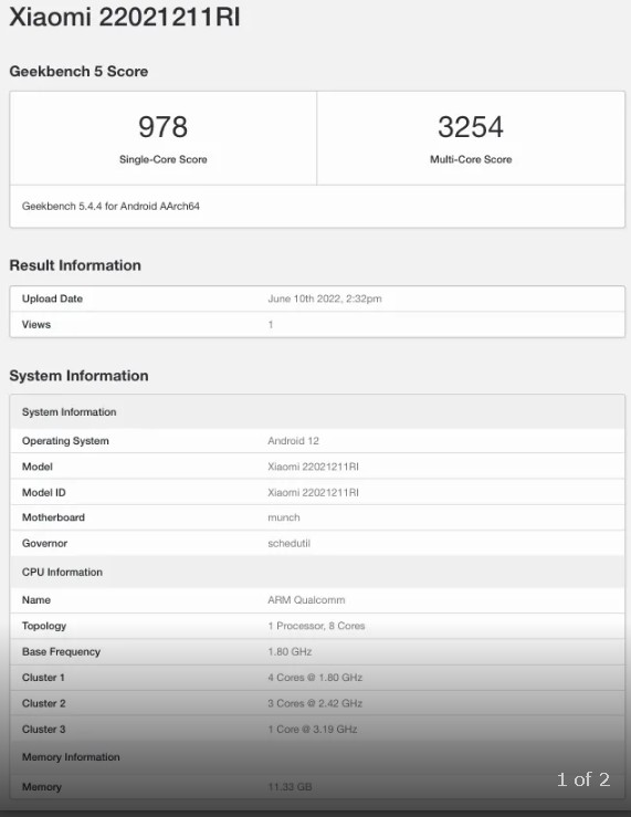 POCO F4 5G Geekbench