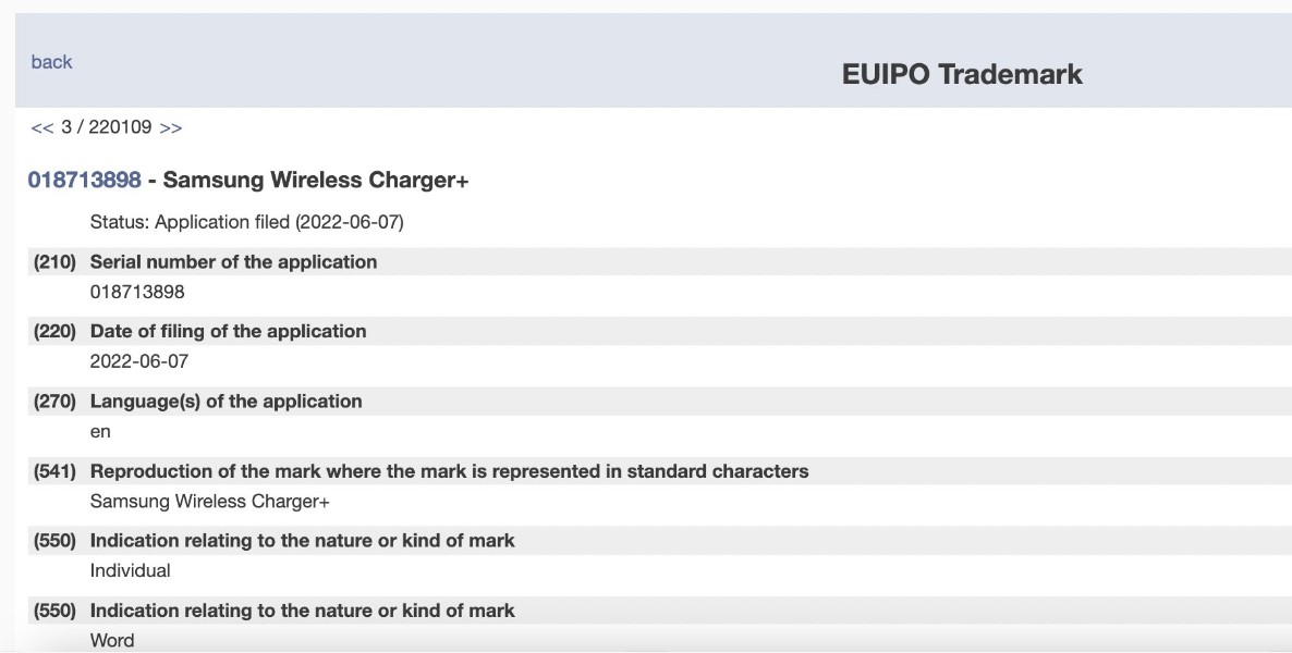 Samsung wireless charger EUIPO