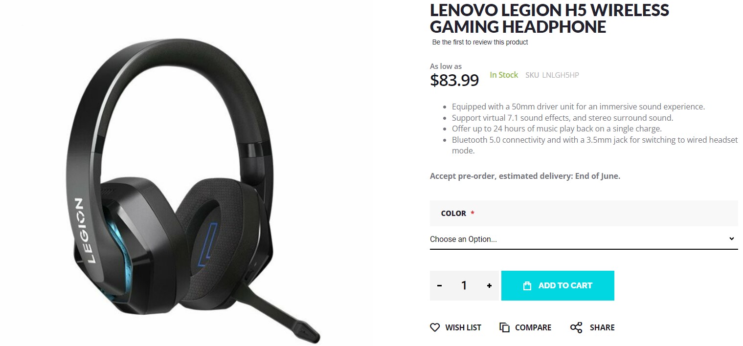 Lenovo H5 Wireless Gaming Headphone