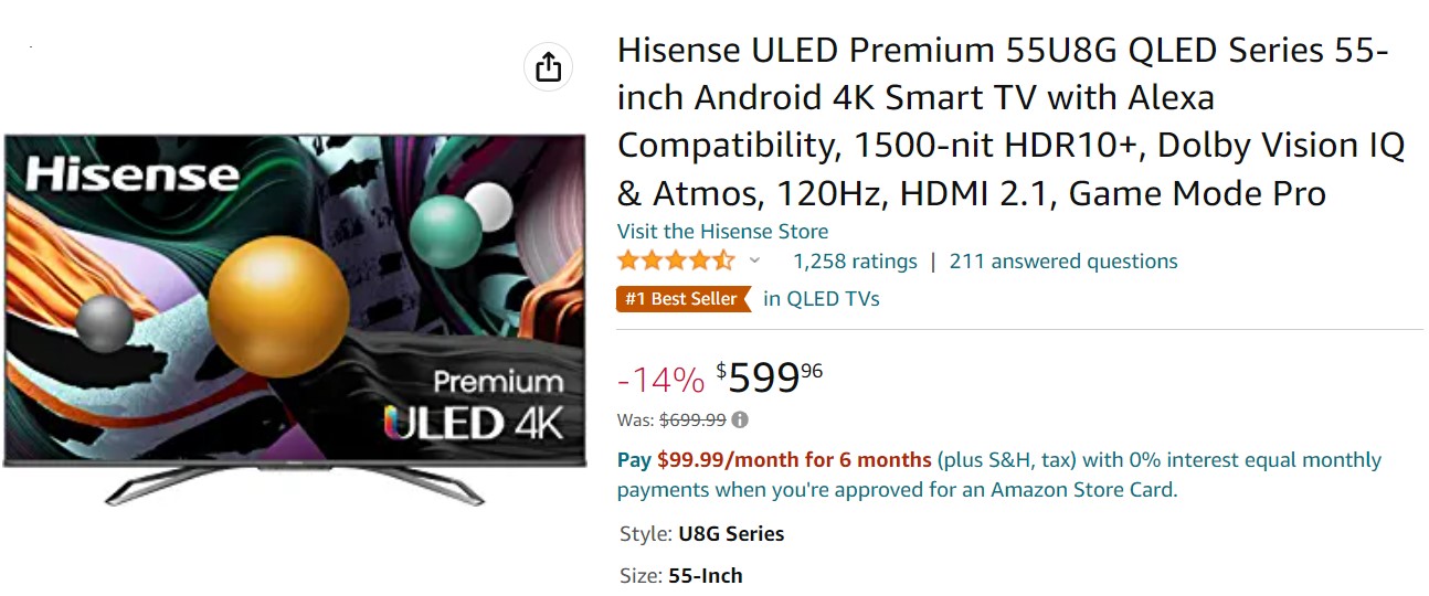 Hisense ULED U8G 55-inch 4k Smart TV