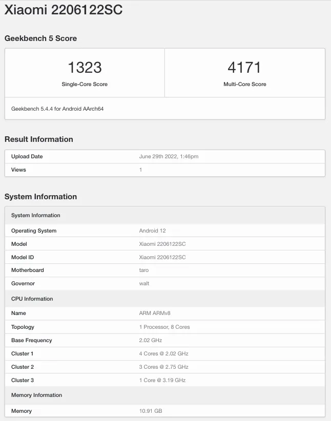 شیائومی 12S پرو Geekbench