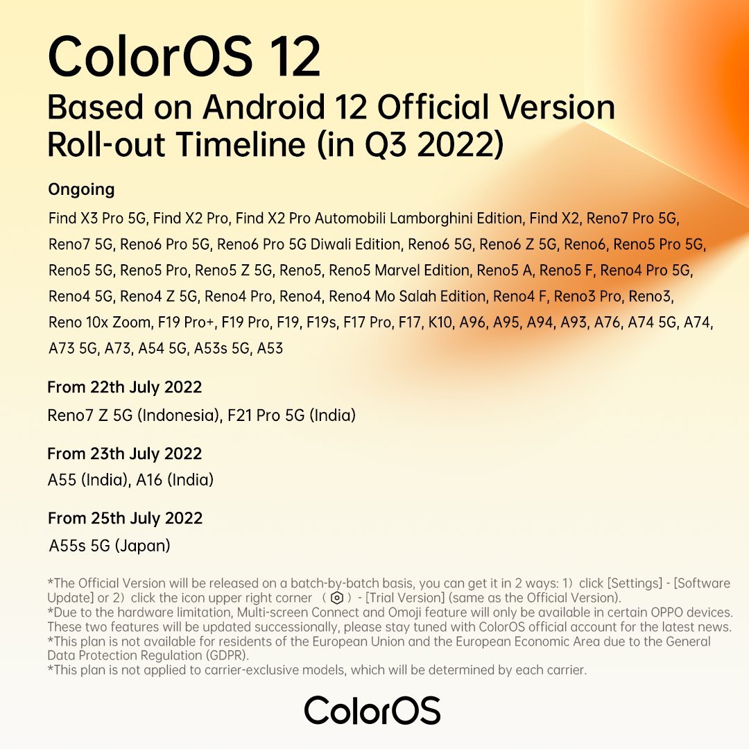 ColorOS 12 update Asia