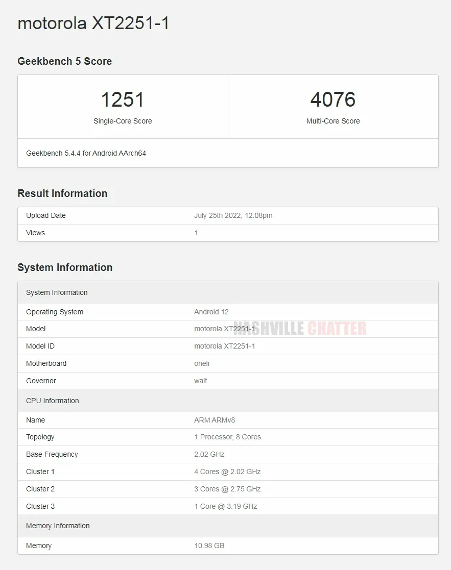 Motorola Razr 2022 XT2251-1 Geekbench