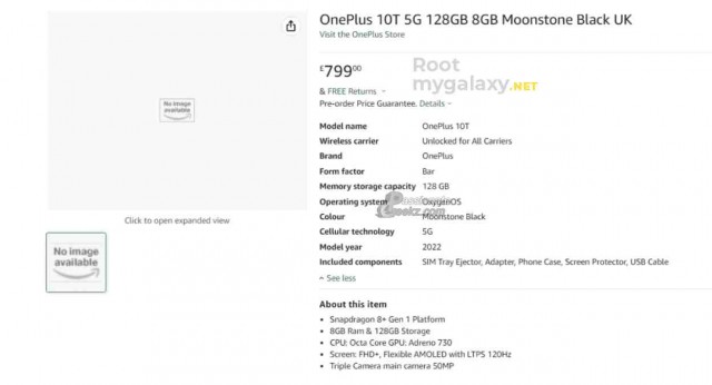 OnePlus 10T Amazon UK listing
