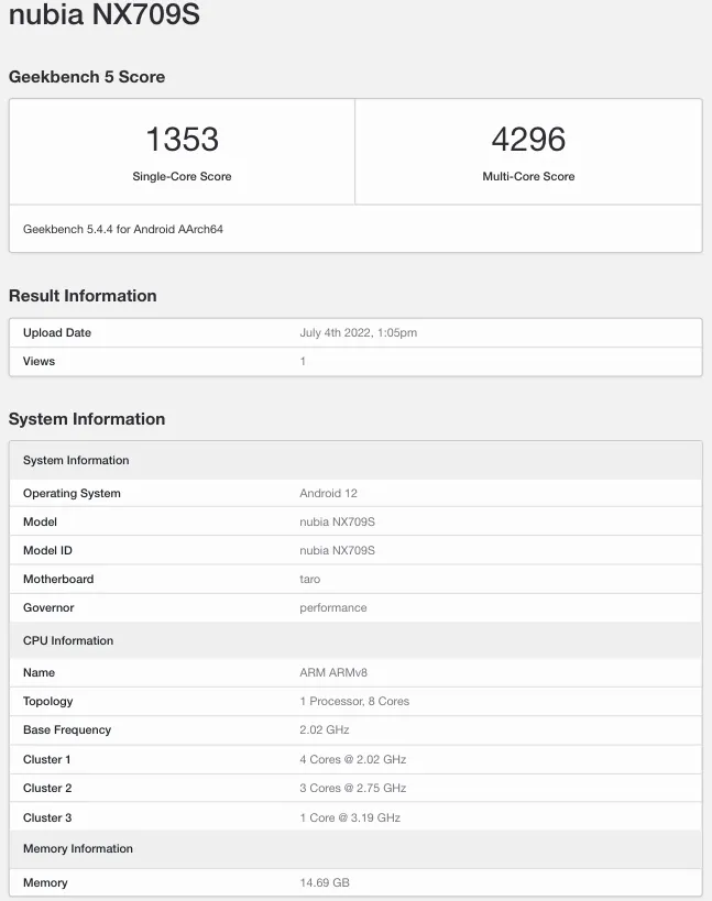 RedMagic 7S Pro Geekbench