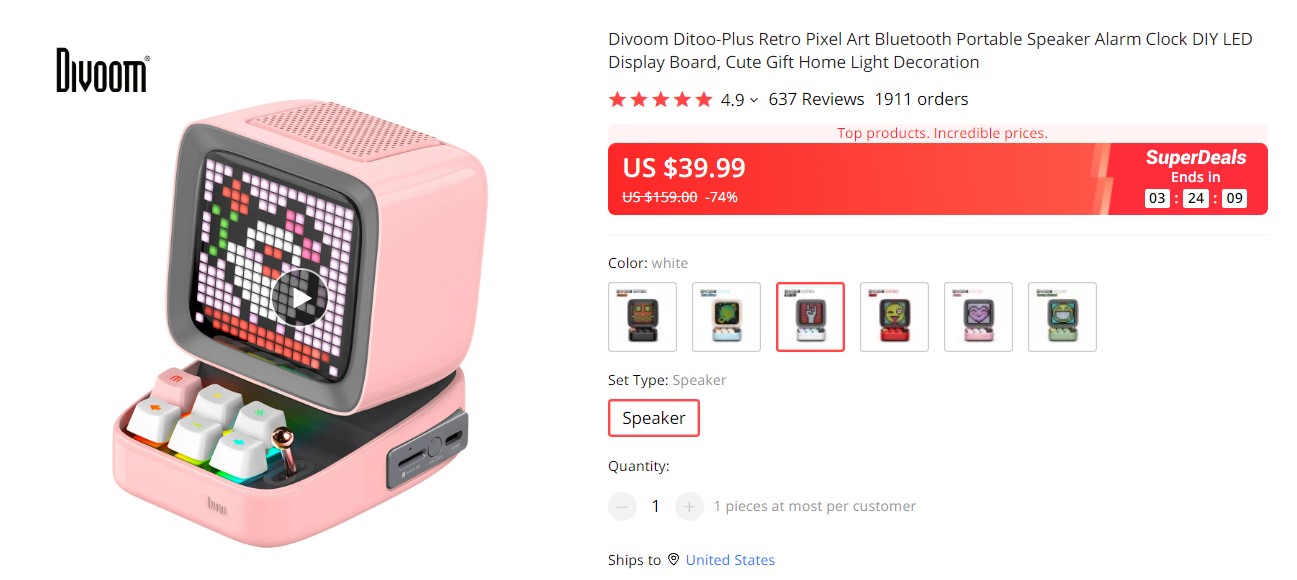 Divoom Ditoo-Plus Retro Pixel Art Speaker