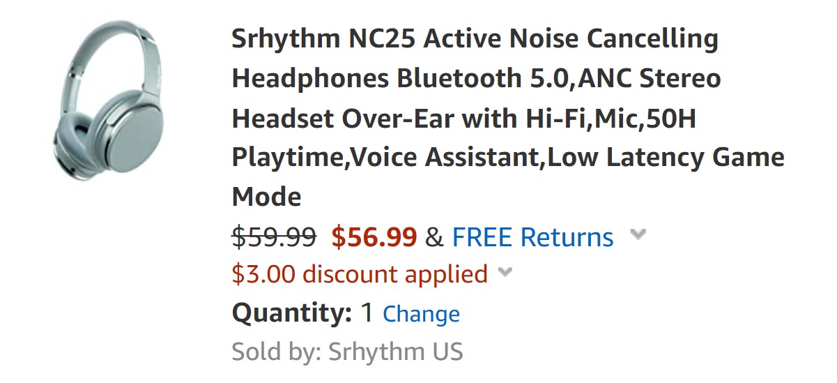 Srhythm NC25 Active Noise Cancelling Headphones