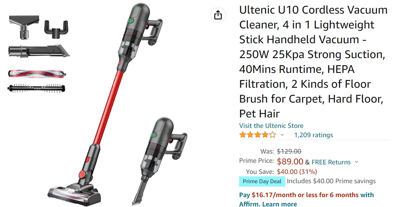  Ultenic U11 Cordless Vacuum Cleaner, 4 in 1 Stick Vacuum with  Self-Stand Station - 260W 25Kpa Strong Suction, up to 55Mins Runtime, LED  Touch Screen, Fast Charge for Pet Hair, Carpet