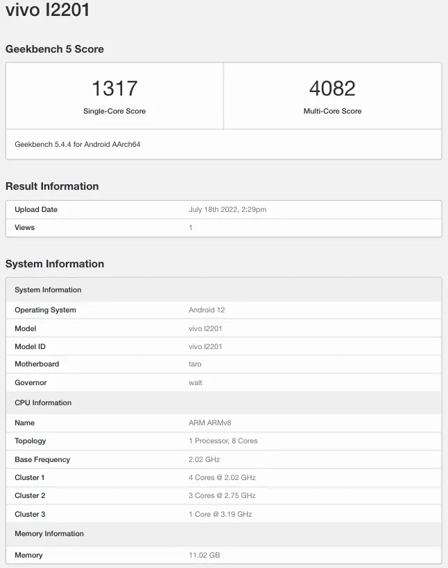 iQOO 9T Geekbench