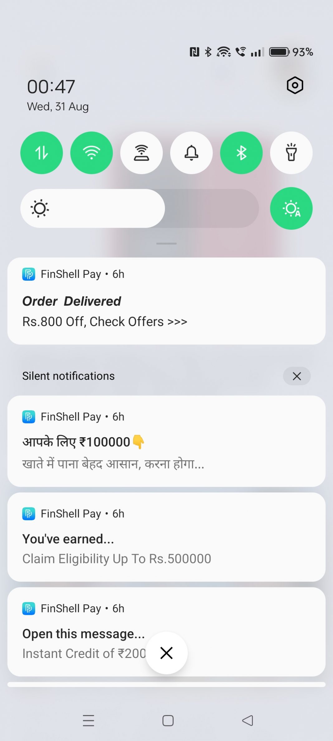OPPO Reno 8 5G FinShell Pay notification