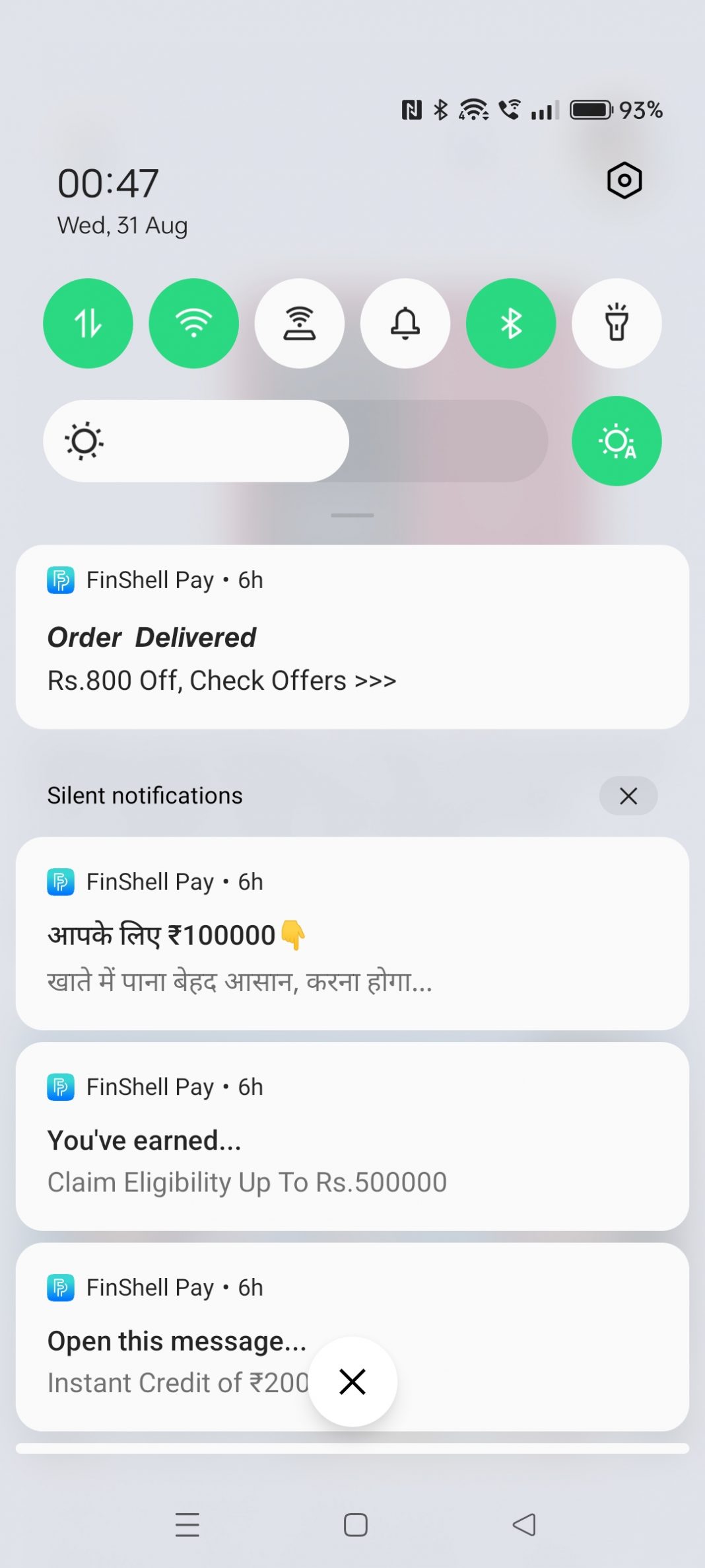 OPPO Reno 8 5G FinShell Pay notification