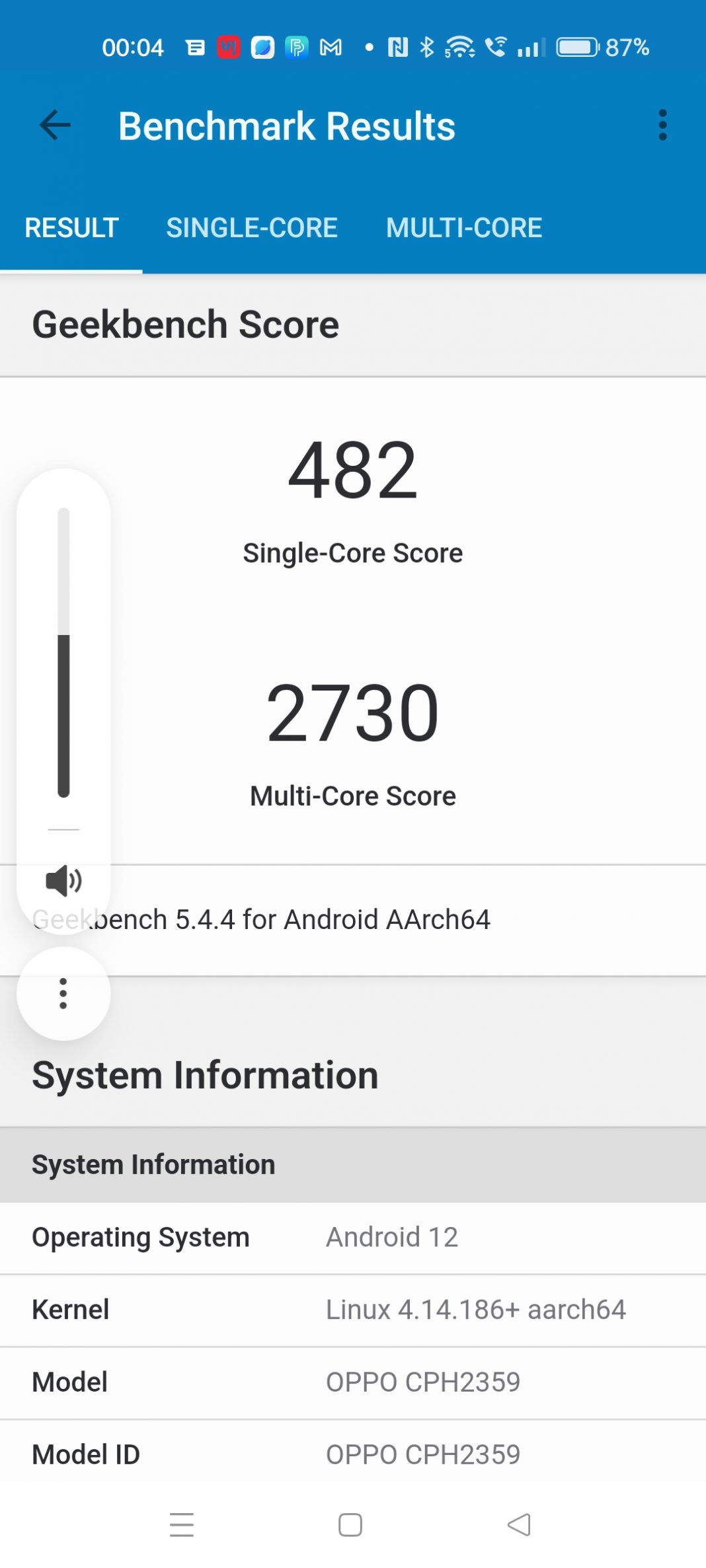 OPPO Reno 8 5G Geekbench screenshots