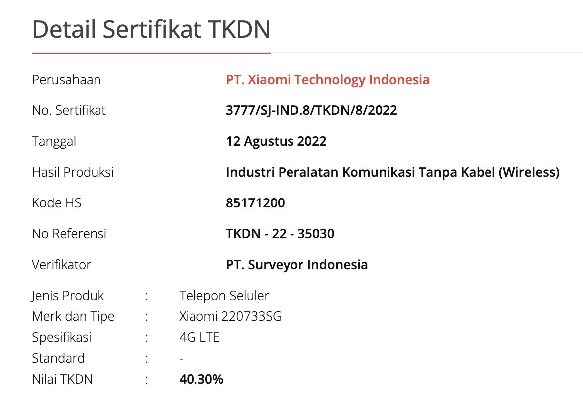Redmi A1 TKDN